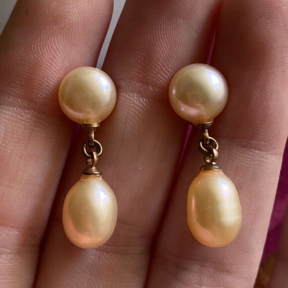 💛 Vintage 925 Pearl Dangle Earrings - Picture 3 of 4